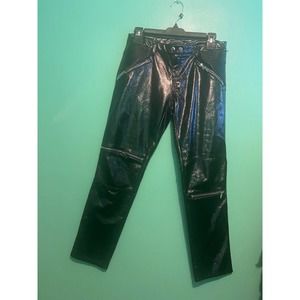 Black Pleather Jeans w zipper accents